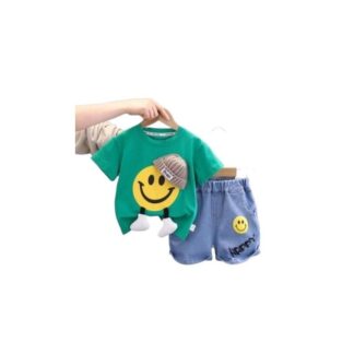 Boy's Summer Outfits Lightweight Short Sleeve T-shirt and Short Denim Pant 2 Pcs Set