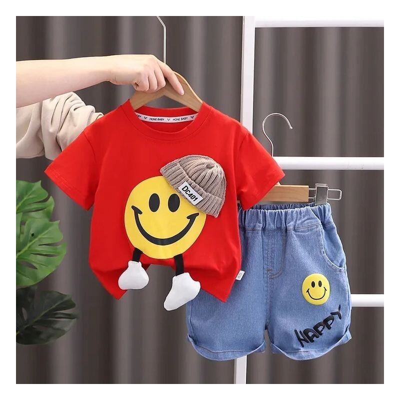 Boy's Summer outfits lightweight shot sleeve and shot denim pant 2 pcs set