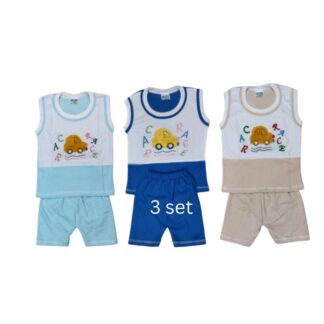3 pcs embroidery boys premium cotton multicolor maggie sleeve t-shirt with pant