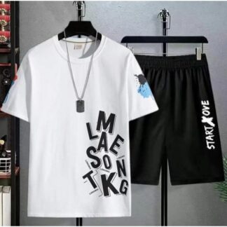 White Combo Set Half Sleeve T-Shirt & Quarter Pant For Men - T Shirt & Pant For Boys