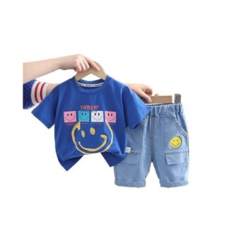 Boys , Summer outfits lightweight short sleeve T-shirt and denim pant 2 pcs set