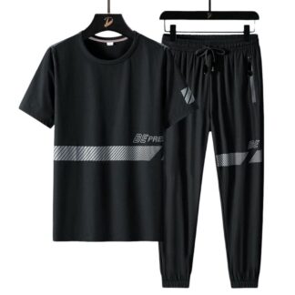 Black Cotton Combo - Printed Stylish Half-Sleeve Round Neck T-Shirt & Trouser Pant Set for Men