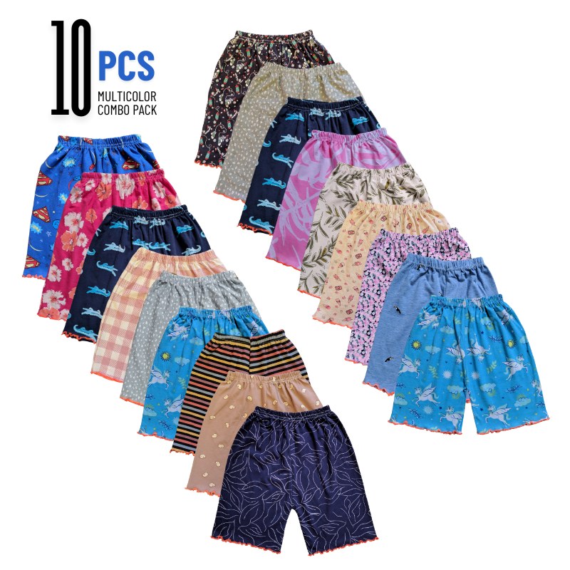 10pcs soft cotton printed half pant for baby girl most comfortable piku pant - multicolor combo pack