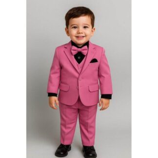 Pink 5 Pcs Kids Blazer Party Dress Set for Boys (Shirt, Pant, Waistcoat, Blazer & Bow Tie) – White & Black Shirt Variations – 6 Months to 11 Year