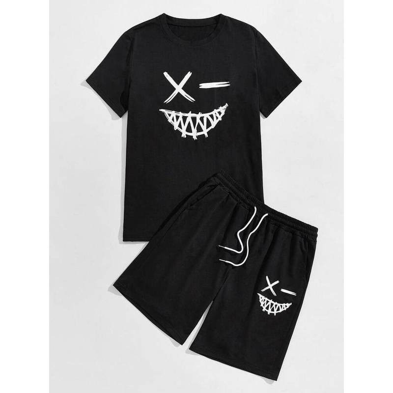 Black Combo Set Half Sleeve T-Shirt & Quarter Pant For Men - T Shirt & Pant For Boys
