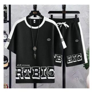 Summer Black Printed Combo Set Half Sleeve T-Shirt & Quarter Pant For Men - T Shirt & Pant For Boys