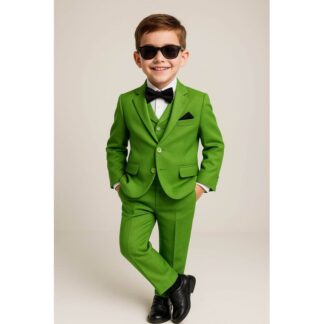 Stylish Boys Formal 5-Piece Suit with Shirt, Pant, Waist coat Bow Tie – Green & Blue (6 Months – 11 Years)