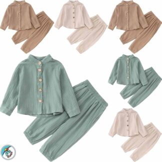 Toddler Baby Boys Relax Wear Outfit Button-Down Long Sleeve Shirt Cotton Pant Fall Clothes Set Casual Pants Set 2Pcs