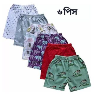 6 Pcs Half Pant for Baby Boys & Baby Girls Casual Printed Cotton Shorts: Multicolor Combo Pack