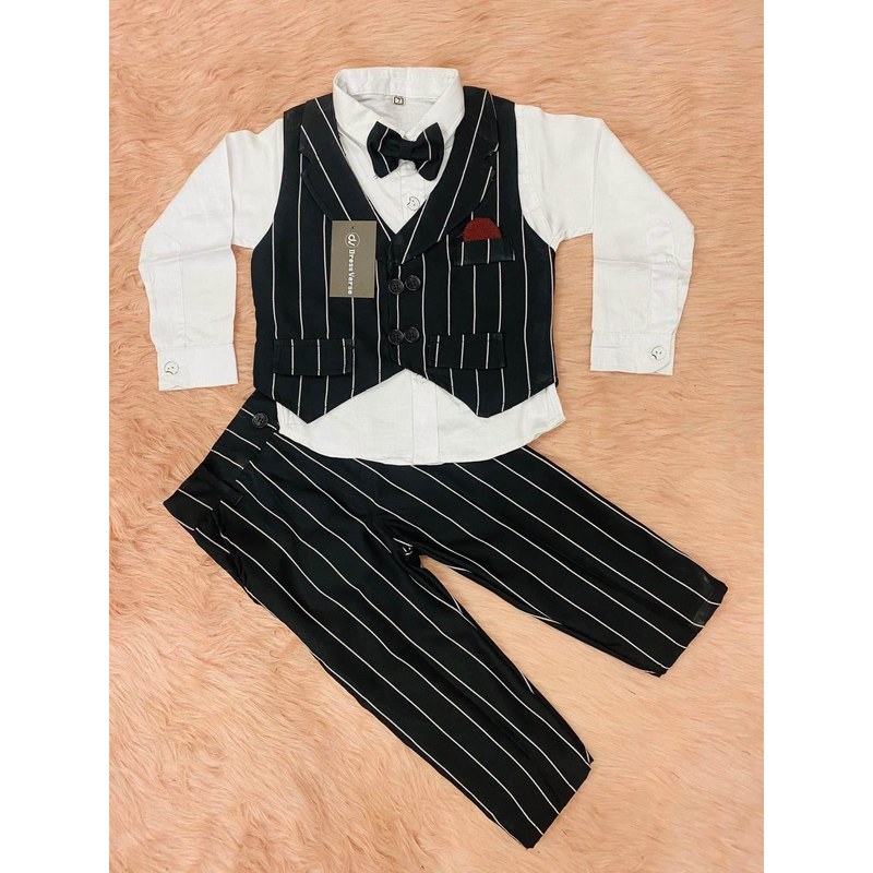 (kidsfashionzone)-PROMOTIONAL OFFER-6 MONTH TO 72MONTH- STYLISH BABY BOYS PARTY DRESS WITH FULL SLEEVES SHIRT + FULL PANT + VEST + BOW TIE