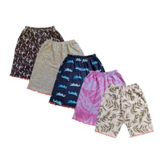 5 PCS Printed cotton half pant for baby girls most comfortable piku pant - multicolor combo pack