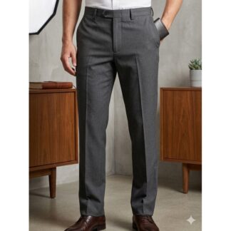 Premium Men’s Slim-Fit Charcoal Grey Formal Dress Trousers – Professional Flat-Front Slacks