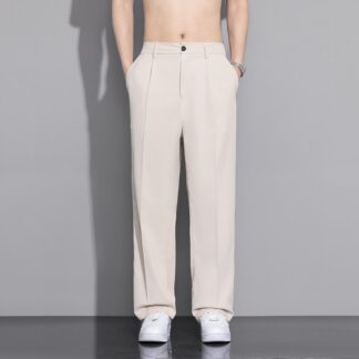 Beige Suit Pants Men Loose Fit Fashion Social Mens Wide leg Dress Pants Korean Casual Straight Pants Mens Office Formal Trousers