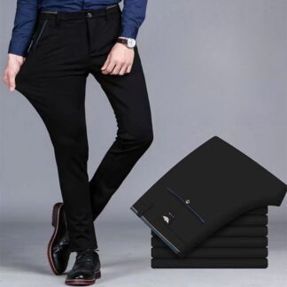 Premium Elastic Dress Trousers Men Suit Pants for Business Straight-Fit No-Iron Flat-Front Fashion Formal Pants Black Navy Blue