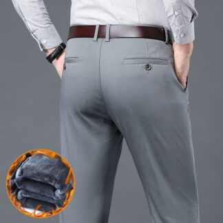 Winter Warm Fleece Men's Suit Pants Men Cotton Business Thick Solid Color Outdoors Casual Formal Trousers Male Plus Size 38 40