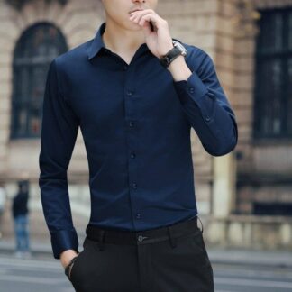 New Stylish Navy Blue Cotton Long Sleeve Formal Shirt for Men