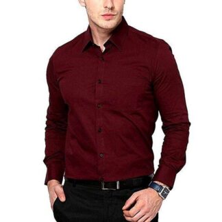 Stylish Regular Slim Fit Maroon Blank Cotton Long Sleeve Formal Shirt For Men