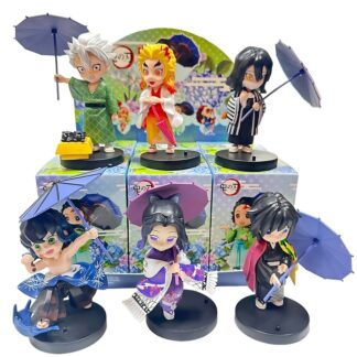 HOT New Demon Slayer Plum Rain Season Blind Box Q Version Figures Umbrella Scene PVC Collectible Model Toy  for Anime Fans
