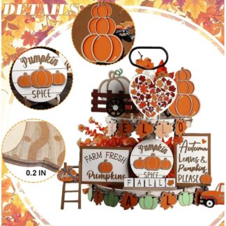 ‌Autumn Themed Tray Decor Set 23pc Seasonal Fall Centerpiece Collection Pumpkin Spice Leaf Decorations Harvest Party Decor