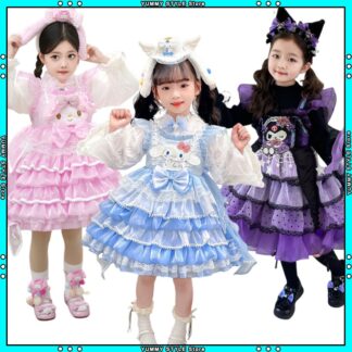 Cartoon Kuromi Melody Cinnamoroll Dress Girls Kawai Lolita Princess Skirt Four Season Slip Dress Cosplay Party Costume Kids