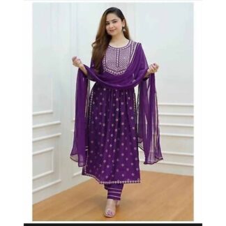 Readymade Three Piece Embroidery Work Linen Fabric Naira Cut Shalwar Kameez Collection - Comfortable for All Seasons and Occasions 3piece For Women