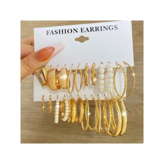 Alloy & Faux Pearl Geometric Shape and Pearl Stud 24Pcs/12Pcs Earring Set for Women – All Season Fashion Jewellery Collection for Girls