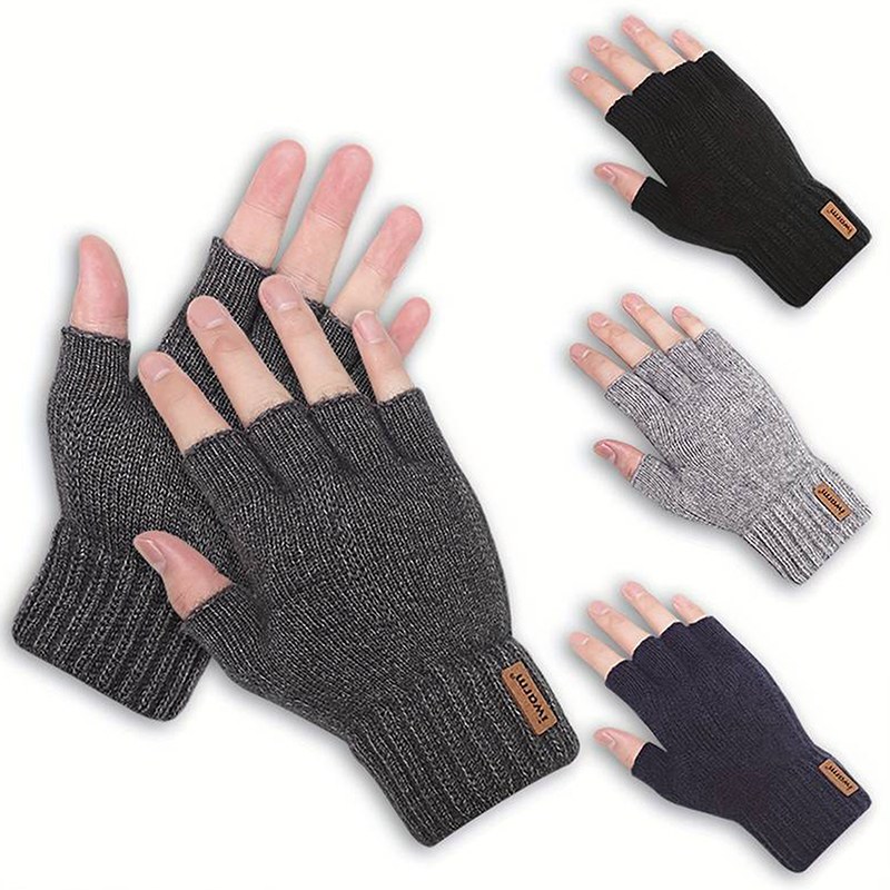 Wholesale Knitted Thick Thermal Half Finger Gloves Women Men Winter Outdoor Driving Fingerless Glove Touchscreen Mittens