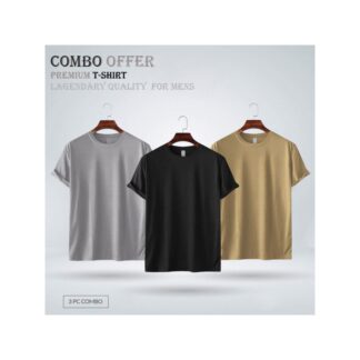 Mens Premium Blank T-shirt -Combo- Silver, Black, Biscuit Color -3pcs -100%Cotton Fabrics