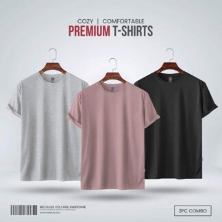 Fabrilife Mens Premium Blank T-shirt -Combo- Lavanderash, Gray Melange, Black