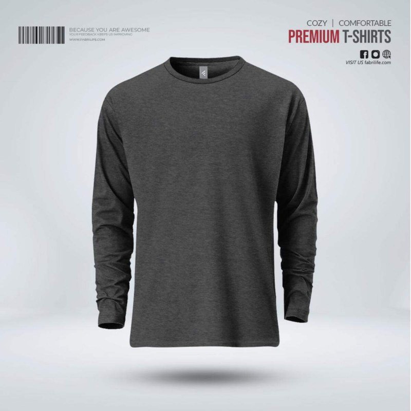 Fabrilife Mens Premium Blank Full Sleeve T-Shirt - Anthra Melange