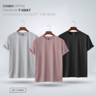 Mens Premium Blank T-shirt -Combo- Lavanderashpink, Gray Melange, Black -3pcs -100% Cotton