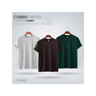 Mens Premium Blank T-shirt -Combo- Gray, Black Bottle Green color-3pcs 100% Cotton Fabric