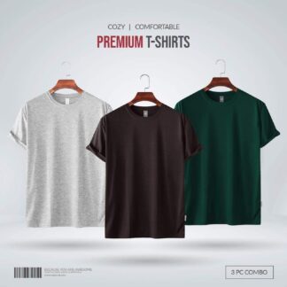 Fabrilife Men's Premium Blank T-shirt -Combo-Gray Mellange, Chocolate, Green