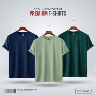 Fabrilife Mens Premium Blank T-shirt -Combo- Ice berg Green, Green, Navy