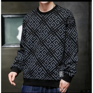 100% Cotton Round Neck Geometric Graphic Printed Lantern Long Sleeve T Shirt