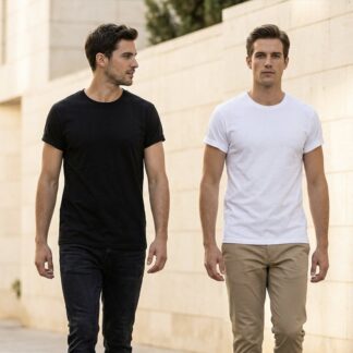 T-Shirt For Men 2 Pack Summer Cotton Half Sleeve Round Neck Casual Basic Tee Set Regular Fit Comfortable Daily Wear Black and White