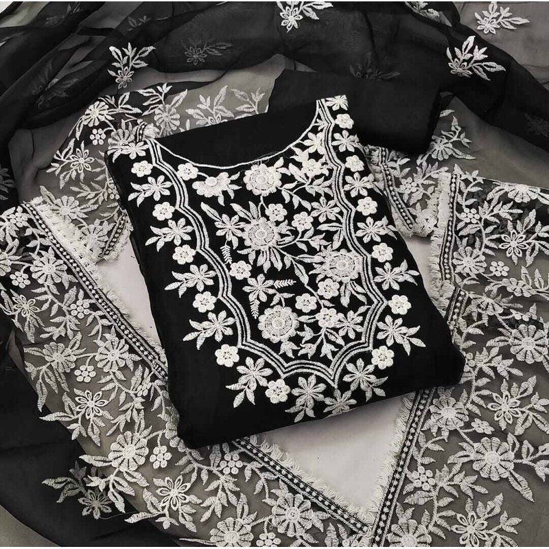 Excellent and Comfortable Soft Tissue unstitched party wear Embroidery work fashionable dresses for girl’s/ women Excellent Salwar Kameez for Women-204