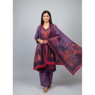 Women’s Printed Lawn Salwar Kameez Set with Dupatta | Elegant Purple Ethnic Dress for Women