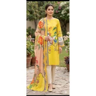 Women’s Unstitched Cotton Printed 3-Piece Suit - Stylish Kameez, Salwar, and Long Dupatta Set
