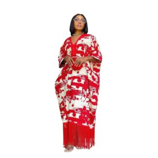 【Lowest SKU活动价s Online】 African Dresses For Women Tassels African Boubou Dashiki Ankara Outfits Evening Gown Abayas Printing Kaftan Robe