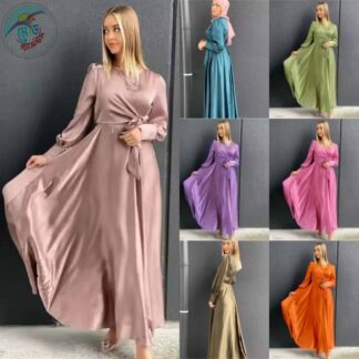Women’s 2025 Trendy Muslim Dress – Satin Dubai Abaya, Suitable for Formal & Casual Occasions