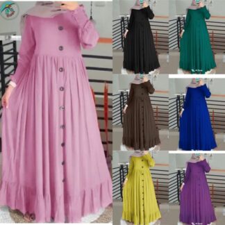 Micro Cherry Women’s Long Dress – Elegant Button-Front Abaya Style with Ruffle Hem and Modest Cut