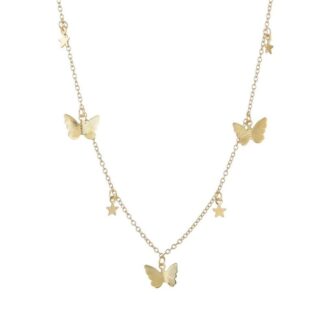 Butterfly Charm Pendant Choker Necklace for Women - Gold - 21 CM