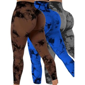 Tie Dye Seamless Leggings for Women High Waist Yoga Pants Scrunch Butt Lifting Elastic Tights Wide Waistband Sports Leggings