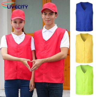 Work Vest Solid Color Sleeveless Work Uniform Unisex Vest