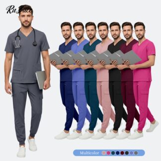 Stretch Scrubs Sets Men Slim Fit Medical Uniforms Nurse Accessories Doctor Uniforms Surgical Clothes Set Pet Veterinary Workwear