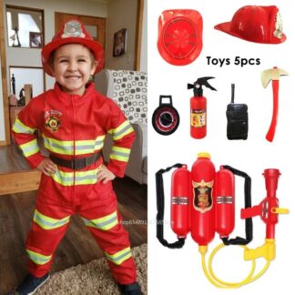 Children Fireman Cosplay Costume Boys Girls Halloween Carnival Party Sam Fireman Uniform Workwear Christmas